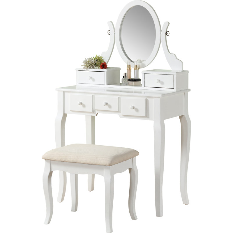 Zeke Wood Makeup Vanity Set with Mirror & Reviews Birch Lane